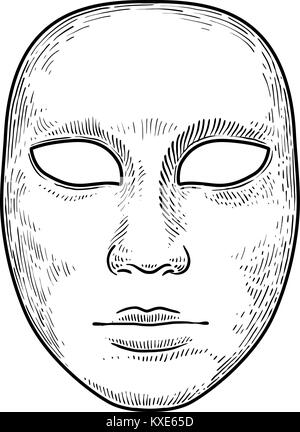 Maschera Veneziana illustrazione, disegno, incisione, inchiostro, line art, vettore Illustrazione Vettoriale