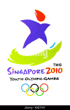 Gazzetta Olimpiadi della Gioventù logo isolato su bianco. La cerimonia inaugurale Olimpiadi della Gioventù ha avuto luogo a Singapore dal 14-26 agosto 2010. Per lo sport e per la Foto Stock