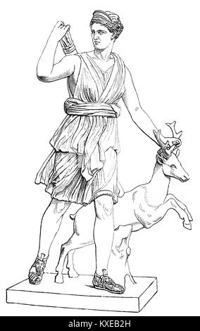 Artemis o la Diana di Versailles, copia romana di una scultura Greca da Leochares, al museo del Louvre di Parigi Foto Stock