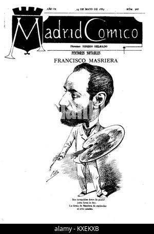 Un'illustrazione del 1889 della rivista satirica spagnola Madrid Cómico con opere di Francisco Masriera e Cilla, che mette in evidenza l'umorismo d'epoca e il commento culturale. Foto Stock