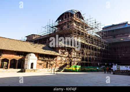 Ricostruzione in corso di hanuman dhoka Durbar Square museum (dopo il terremoto 2015), Kathmandu, Nepal Foto Stock