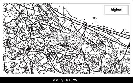 Alger Algeria mappa in bianco e nero e a colori. Illustrazione Vettoriale. Mappa di contorno. Illustrazione Vettoriale