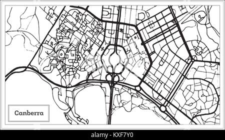 Canberra Australia Mappa della città in bianco e nero e a colori. Mappa di contorno. Illustrazione Vettoriale. Illustrazione Vettoriale