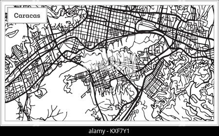 Caracas Venezuela Mappa della città in bianco e nero e a colori. Illustrazione Vettoriale. Mappa di contorno. Illustrazione Vettoriale