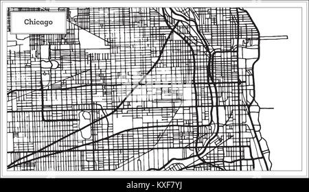 Chicago Illinois USA Mappa in bianco e nero e a colori. Illustrazione Vettoriale. Mappa di contorno. Illustrazione Vettoriale