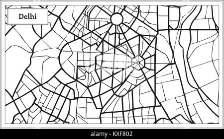 Delhi India Mappa della città in bianco e nero e a colori. Illustrazione Vettoriale. Mappa di contorno. Illustrazione Vettoriale