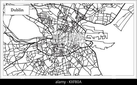 Dublino Irlanda Mappa della città in bianco e nero e a colori. Illustrazione Vettoriale. Mappa di contorno. Illustrazione Vettoriale