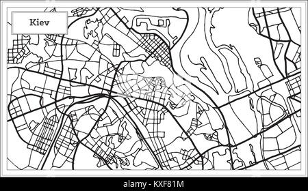 Kiev Ucraina mappa in bianco e nero e a colori. Illustrazione Vettoriale. Mappa di contorno. Illustrazione Vettoriale