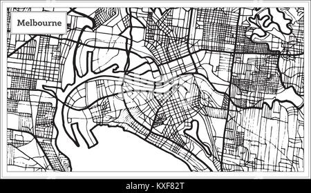 Melbourne Australia mappa in bianco e nero e a colori. Illustrazione Vettoriale. Mappa di contorno. Illustrazione Vettoriale