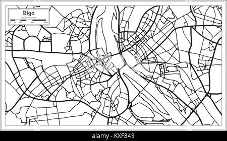 Riga, Lettonia mappa in bianco e nero e a colori. Illustrazione Vettoriale. Mappa di contorno. Illustrazione Vettoriale