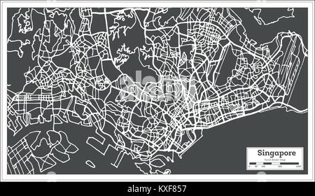 Singapore Mappa della città in stile retrò. Mappa di contorno. Illustrazione Vettoriale. Illustrazione Vettoriale