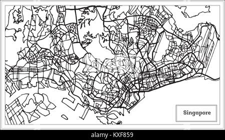 Singapore Mappa della città in bianco e nero e a colori. Mappa di contorno. Illustrazione Vettoriale. Illustrazione Vettoriale