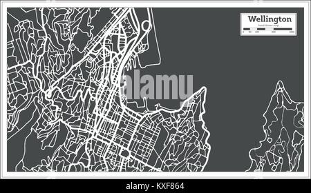 Wellington Nuova Zelanda mappa di città in stile retrò. Mappa di contorno. Illustrazione Vettoriale. Illustrazione Vettoriale