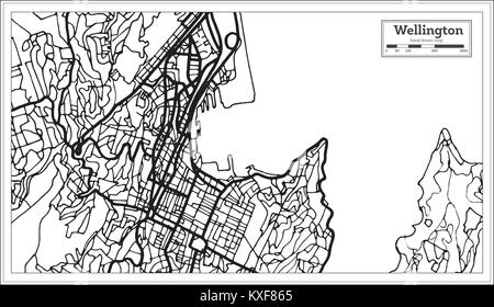 Wellington Nuova Zelanda Mappa della città in bianco e nero e a colori. Mappa di contorno. Illustrazione Vettoriale. Illustrazione Vettoriale