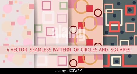 Set di quattro vector seamless pattern di cerchi e quadrati per i prodotti tessili o tessuti Illustrazione Vettoriale