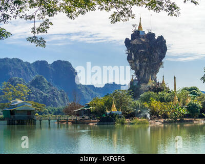 Bella Kyauk buddista Kalap Pagoda di Hpa-an, Myanmar. Foto Stock