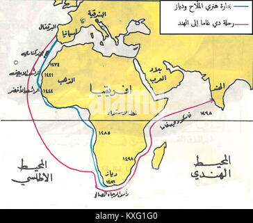 "اكتشافات البرتغاليين" (scoperte portoghesi) si riferisce alle esplorazioni marittime condotte dal Portogallo durante l'età delle scoperte, segnando significativi progressi nella navigazione e nel commercio globale durante il XV e XVI secolo. Foto Stock