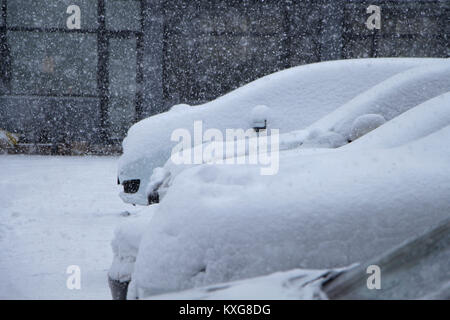 Weihai, Weihai, Cina. Il 9 gennaio, 2018. Weihai, Cina-9Gennaio 2018:(solo uso editoriale. Cina OUT) .neve pesante hits Weihai, est della Cina di Provincia di Shandong, Gennaio 9th, 2018. Credito: SIPA Asia/ZUMA filo/Alamy Live News Foto Stock