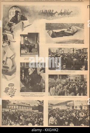 Una pagina del numero 20 del 1911 della rivista russa "Iskry", con notizie e fotografie che documentano la società e gli eventi russi dell'inizio del XX secolo. Foto Stock