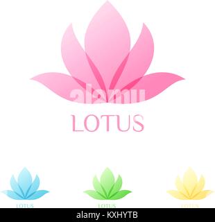 Abstract fiore di loto logo design. Lo yoga e spa beauty studio vettore Logo templates impostato in Rosa blu verde giallo colori. Illustrazione Vettoriale