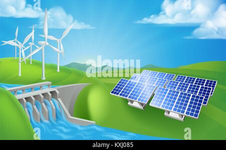 Fonti di energia rinnovabili o per la generazione di energia metodi Illustrazione Vettoriale