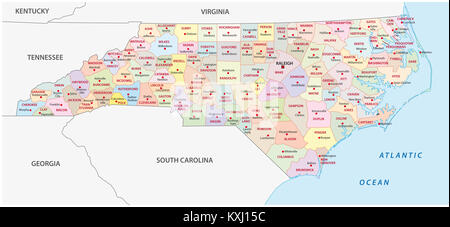 North Carolina politica e amministrativa di mappa vettoriale Foto Stock