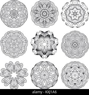 Vettore di fiori mandala set. Collrction del cerchio orientali schemi, illustrazioni di colorazione. L'Islam, turco, Pakistan, indiana, cinese, arabo, ottomani Illustrazione Vettoriale