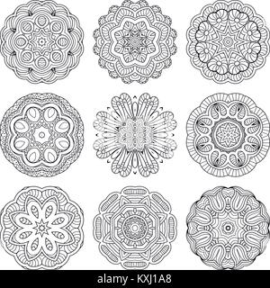 Vettore di fiori mandala set. Collrction del cerchio orientali schemi, illustrazioni di colorazione. L'Islam, turco, Pakistan, indiana, cinese, arabo, ottomani Illustrazione Vettoriale