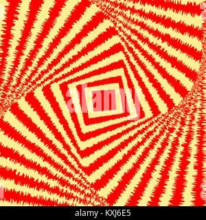 Abstract colorata illusione ottica, vettore di creative con sfondo rosso e giallo strisce distorto Illustrazione Vettoriale