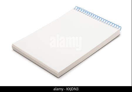 Vuoto notebook aperto isolato su bianco Foto Stock