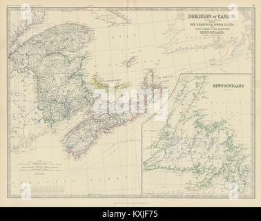 Dominio del Canada (Est). Maritimes. Il Terranova. 50x60cm. JOHNSTON 1879 mappa Foto Stock