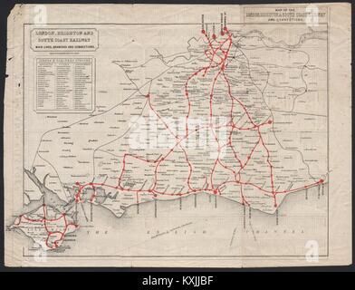 Mappa di Londra, Brighton & South Coast Railway e collegamenti c1910 Foto Stock