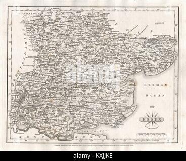 Antica mappa della contea di Essex da JOHN CARY 1787 il vecchio piano grafico Foto Stock