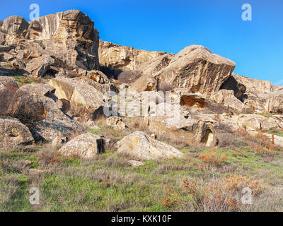 Chalk-rocce di pietra in Gobustan National Park, Azerbaigian Foto Stock