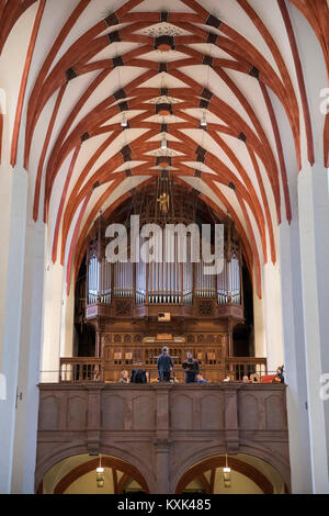 Organo di San Tommaso chiesa dove Johann Sebastian Bach ha lavorato come Kapellmeister dal 1723 fino alla sua morte nel 1750, Lipsia, Sassonia, Germania, Europa Foto Stock