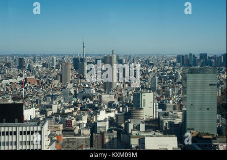 01.01.2018, Tokyo, Giappone, Asia - Una vista della Tokyo skyline della città come si vede dall'Osservatorio ponte del Governo Metropolitano di Tokyo edificio. Foto Stock