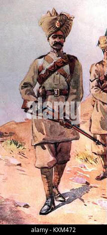 Una fotografia di un Awan sepoy in servizio nel 30° reggimento Punjab, che illustra la struttura militare dell'esercito indiano britannico e l'abbigliamento da soldato. Foto Stock