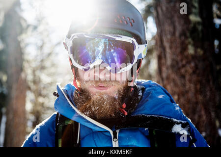 Ritratto di sciatore,all'aperto,close-up Foto Stock