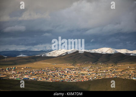 Mongolia ger camp Ulan Bator mattina raggi del sole Foto Stock