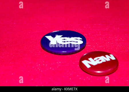 Sì e Naw badges per 2014's scozzese referendum di indipendenza Foto Stock