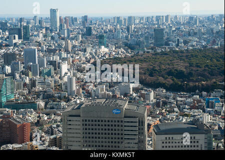 01.01.2018, Tokyo, Giappone, Asia - Una vista della Tokyo skyline della città come si vede dall'Osservatorio ponte del Governo Metropolitano di Tokyo edificio. Foto Stock