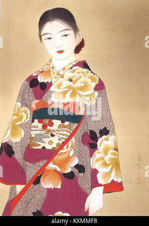 "Bijin-zu" (美人図) è un dipinto a colori del 1934 sulla seta dell'artista giapponese Yamakawa Shūhō (1898-1944). L'opera d'arte ritrae una bella donna in abiti tradizionali, che esemplifica il genere bijin-ga dell'arte giapponese. Foto Stock