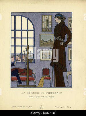 Questo numero di *Gazette du Bon Ton* del febbraio 1914 presenta un'opera di Bernard Boutet de Monvel, che mostra il suo stile artistico distintivo, che ha contribuito alla moda e alla cultura artistica dei primi anni del XX secolo. Foto Stock