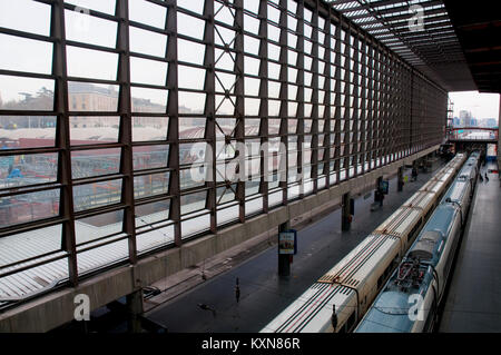 Puerta de la stazione ferroviaria di Atocha e AVE piattaforme vista interna. Madrid. Spagna. Foto Stock