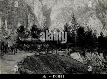 Questa immagine mostra un mortaio italiano di 28 cm catturato a Borcollass durante la prima guerra mondiale, simboleggiando la tecnologia militare utilizzata nel conflitto e mostrando la scala dell'artiglieria nella guerra dei primi anni del XX secolo. Foto Stock