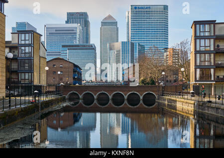 Canary Wharf Distretto finanziario a Isle of Dogs, East London REGNO UNITO, vista da est Foto Stock