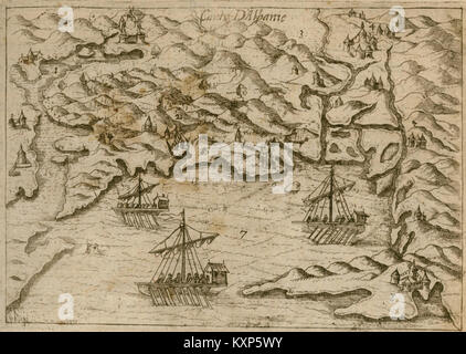 Questa mappa storica, creata da Henri De Beauvau nel 1615, illustra la regione dell'Albania. Fornisce approfondimenti geografici e politici sull'Albania durante l'inizio del XVII secolo. Foto Stock