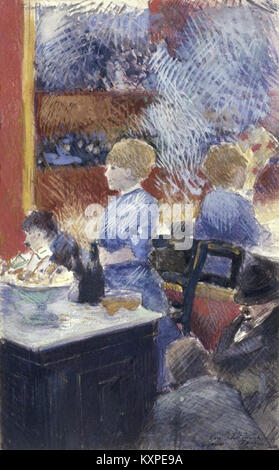 Questo lavoro di Jean-Louis Forain, intitolato "The Bar at the Folies-Bergère", raffigura una scena dell'iconico cabaret parigino, che mostra l'interpretazione dell'artista della vita sociale durante la fine del XIX secolo. Foto Stock
