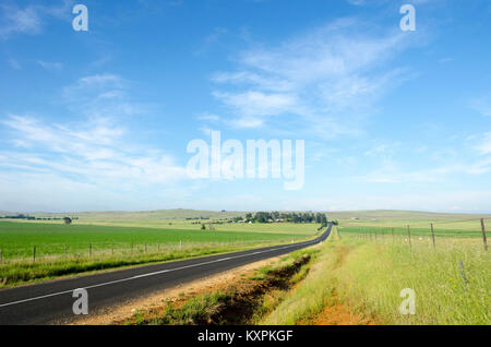 Strada attraverso la campagna, Cooma Aeroporto, Nuovo Galles del Sud, Australia Foto Stock