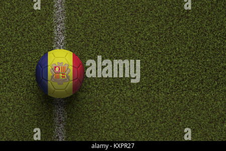 Andorra bandiera calcio su un green soccer pitch. Il rendering 3D Foto Stock